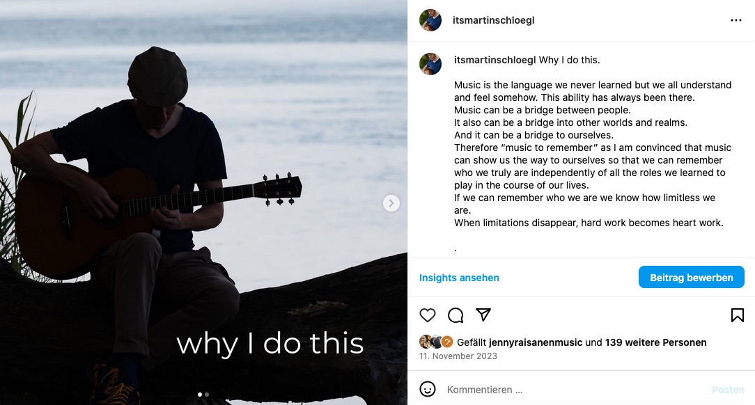 a photo graphics depicting the original Instagram post on the account itsmartinschloegl with a photo of Martin Schloegl sitting by Lake Constance